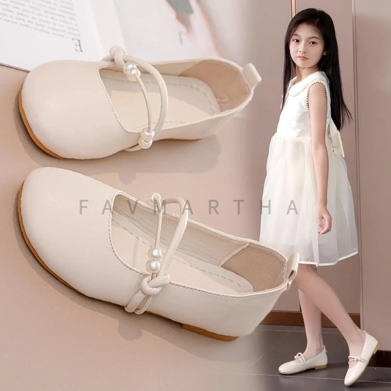 女童皮鞋2025新款春秋时尚透气休闲单鞋洋气中大童女孩公主白色鞋