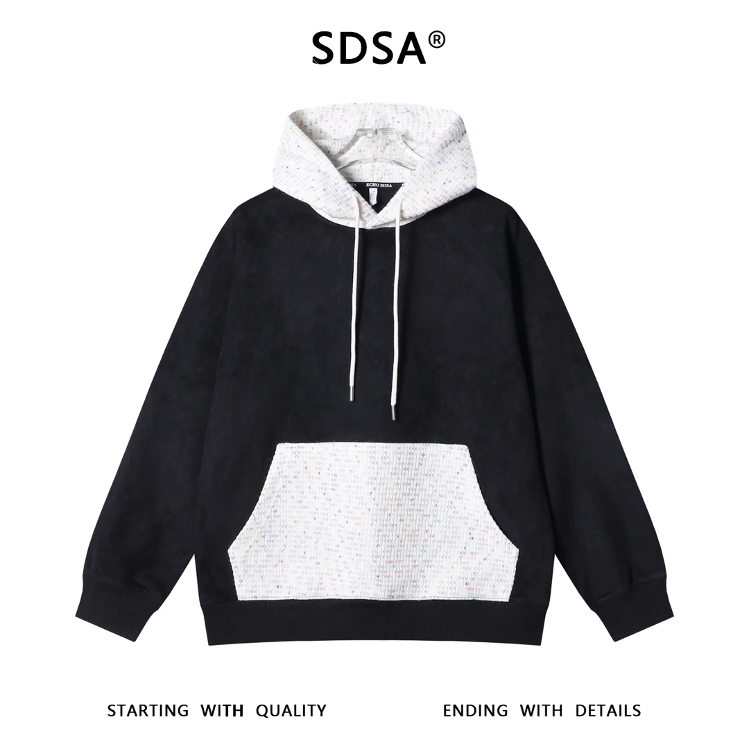SDSA男士秋冬新款痞帅男装韩版拼接撞色设计抽绳连帽卫衣宽松百搭