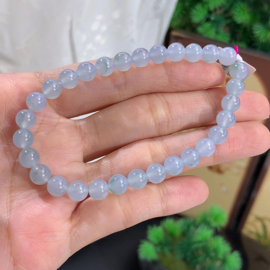 翡翠未镶嵌手串卡6冰胶蓝飘花手串