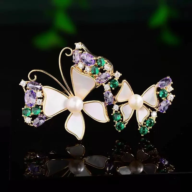 铜合金合成锆石胸针 铜合金【比翼双飞蝴蝶胸针】XZ-0136