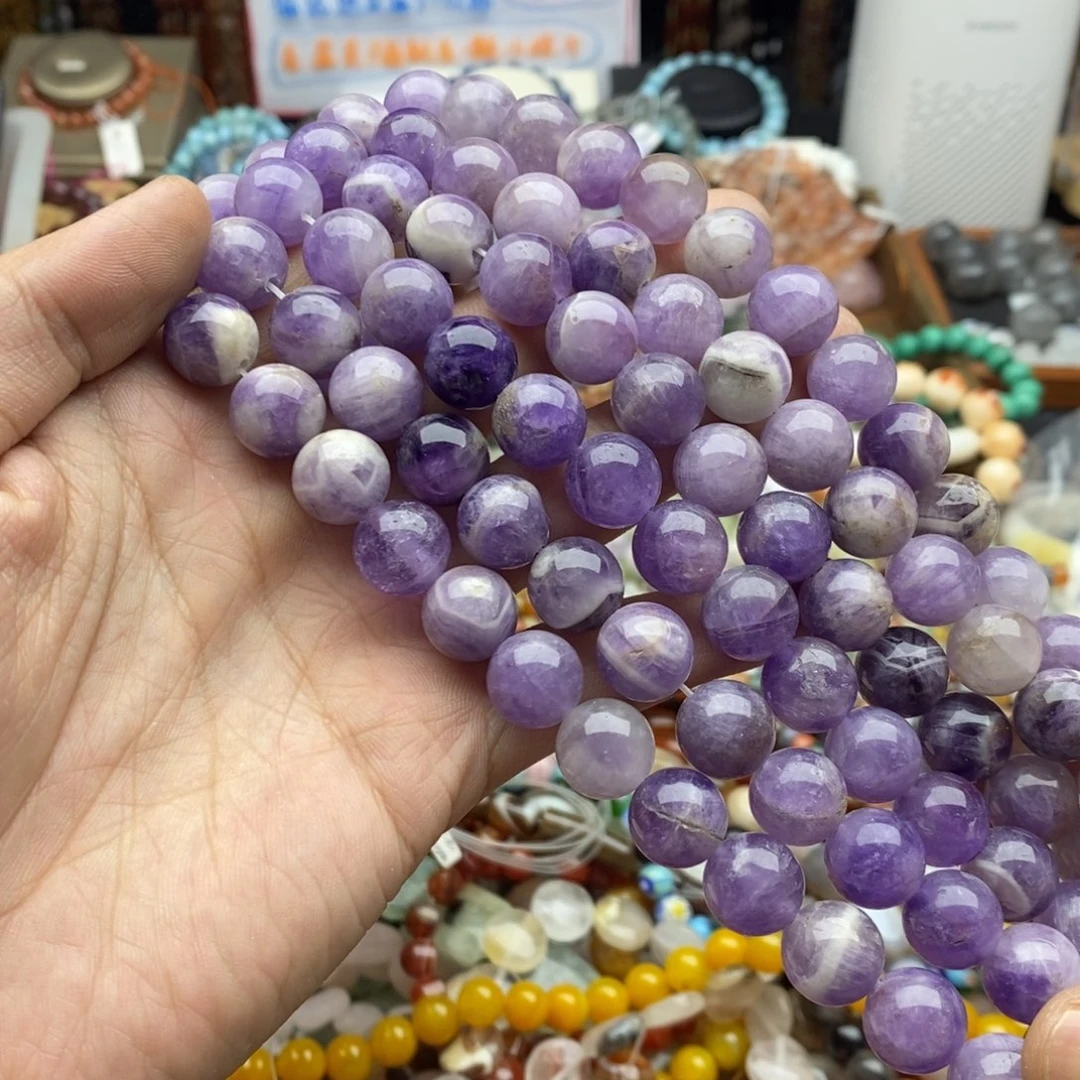 玛瑙/玉髓未镶嵌珠宝半成品一条天然12mm薰衣紫水晶E58