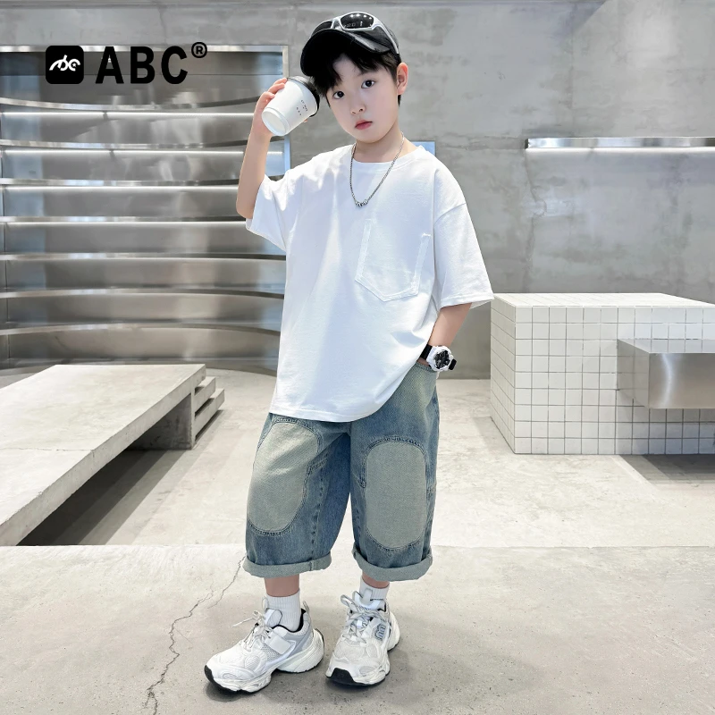 ABC男童夏季套装2025新款中大童男孩简约时髦夏装儿童韩版两件套