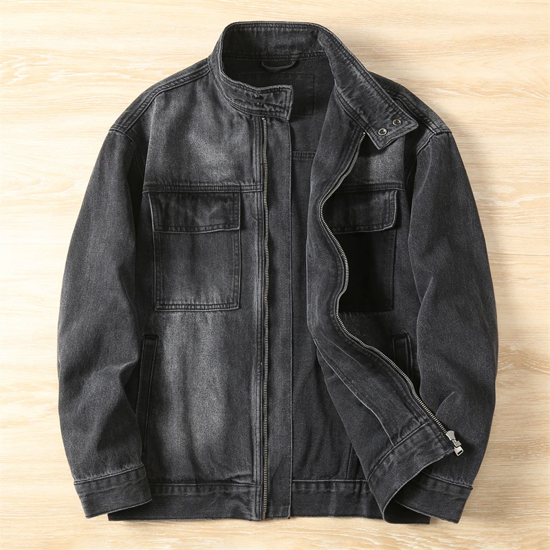 美式重磅复古牛仔外套男春秋2025新款潮牌水洗帅气机车工装夹克男
