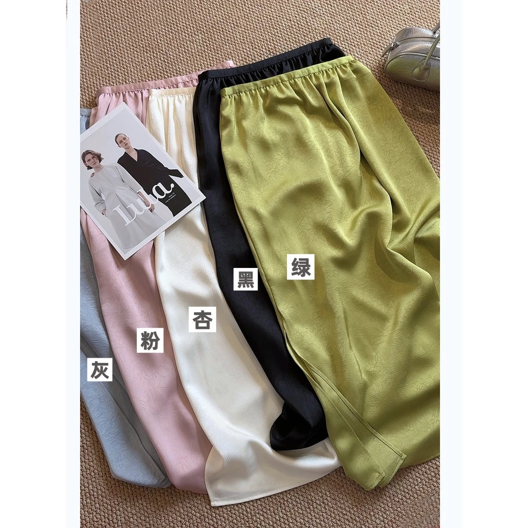 新中式国风醋酸重锻丝滑半身裙女夏季设计感小众高腰显瘦开叉裙子