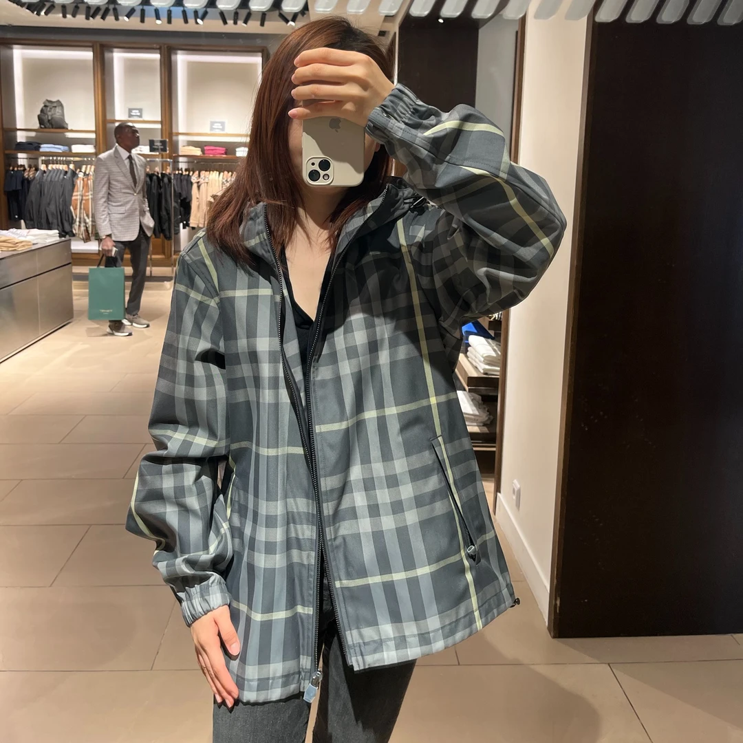 【香港直邮】Burberry博柏利男款夹克衫灰色格纹连帽外套 80965331