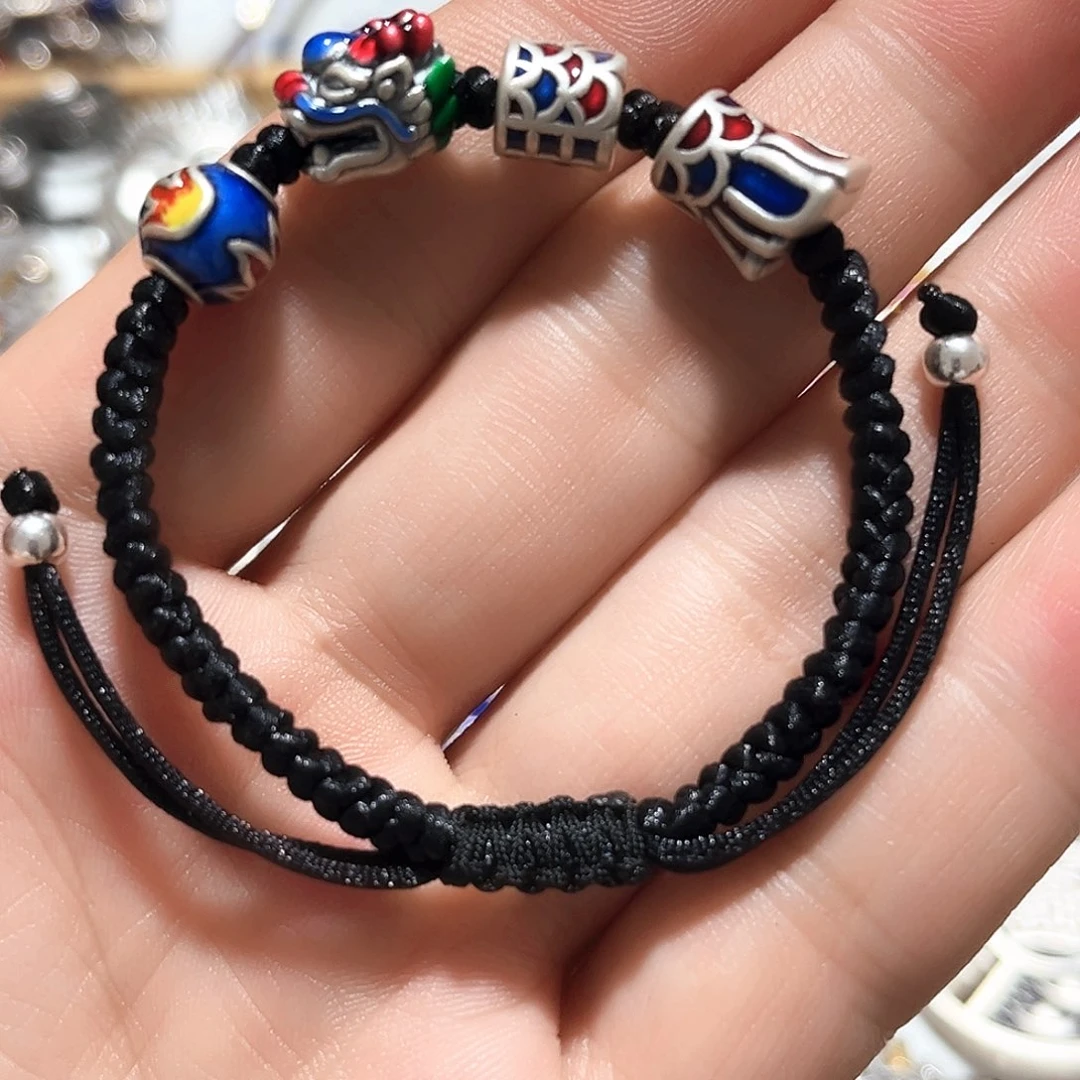 珐琅吊坠足银龙的手串