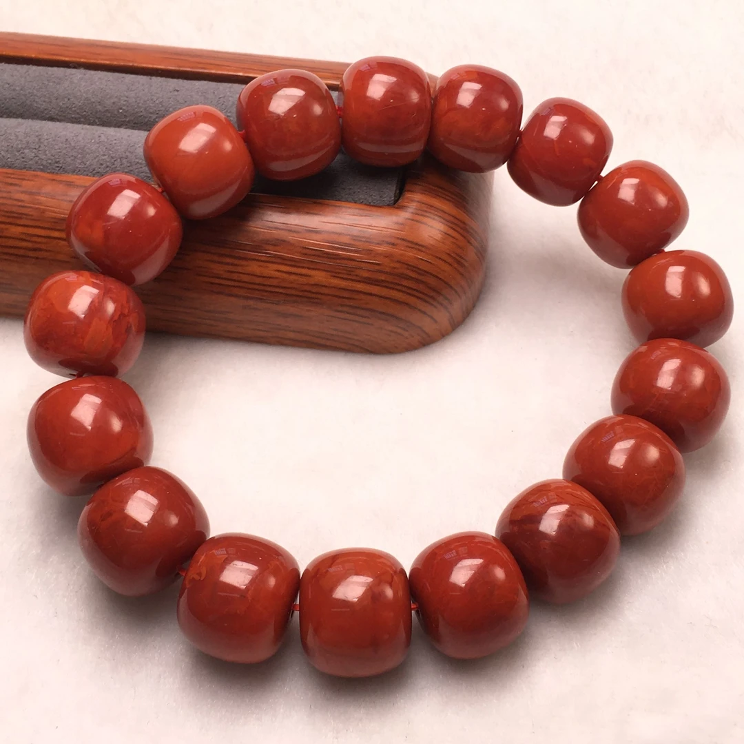 天然川料瓦西南红玛瑙卡14mm老型手串 JX006