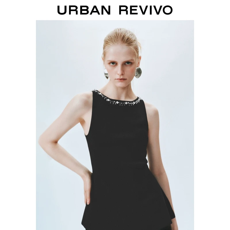 UR2025夏季新款女装气质魅力钻饰收腰无袖针织衫UWG950160