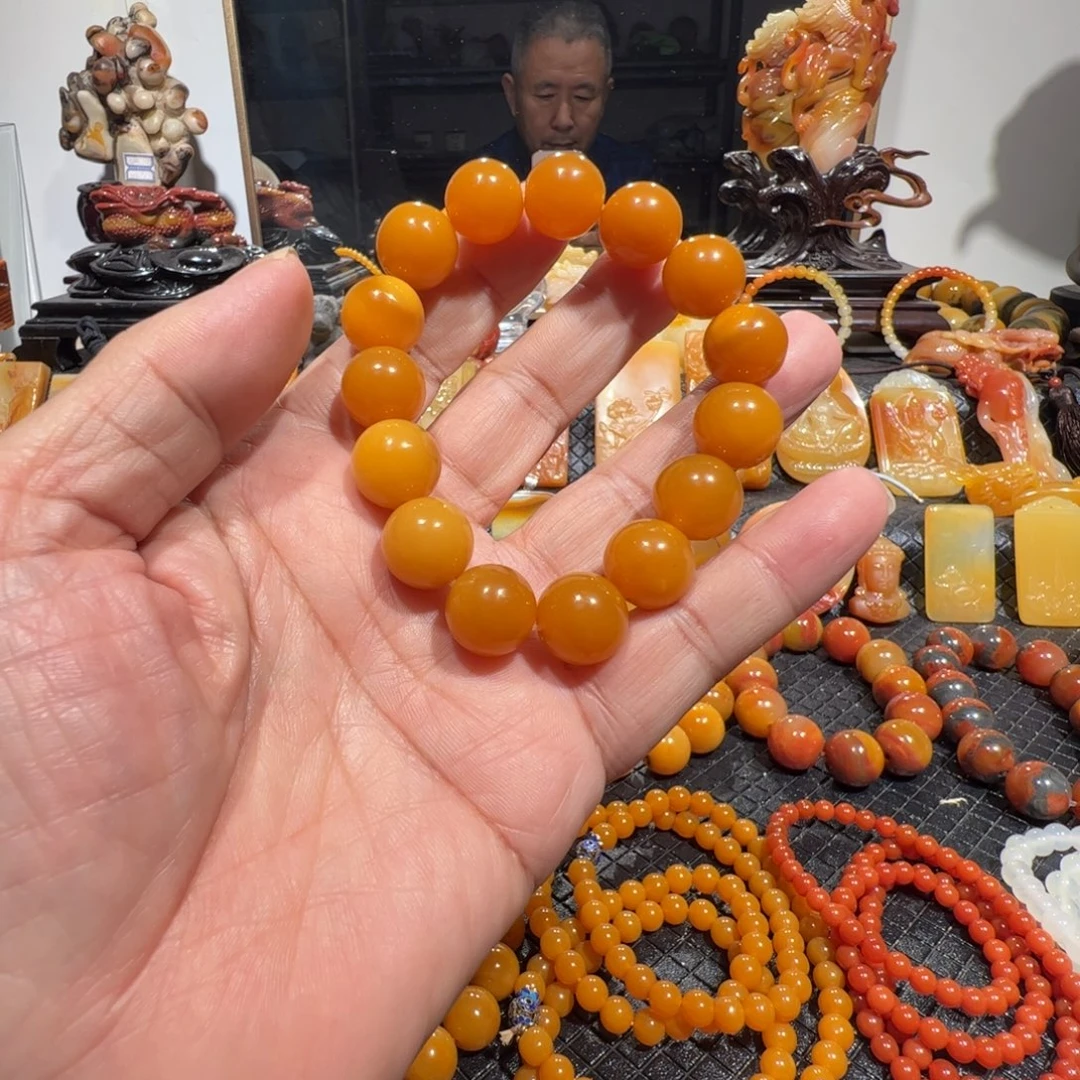 石英质玉（黄龙玉）合金手链