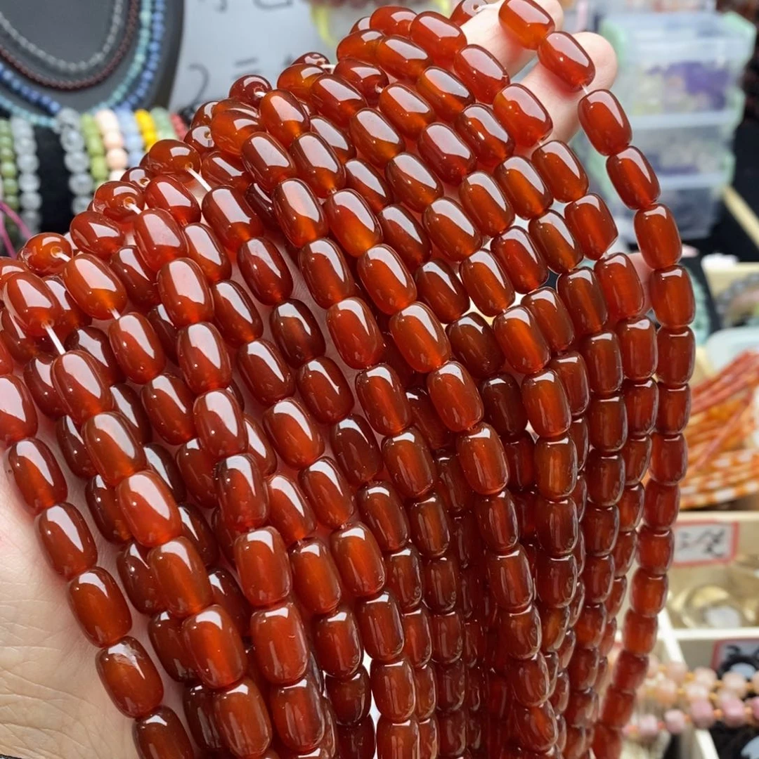 玛瑙/玉髓未镶嵌珠宝半成品一条天然8×12红玛瑙胶囊桶珠
