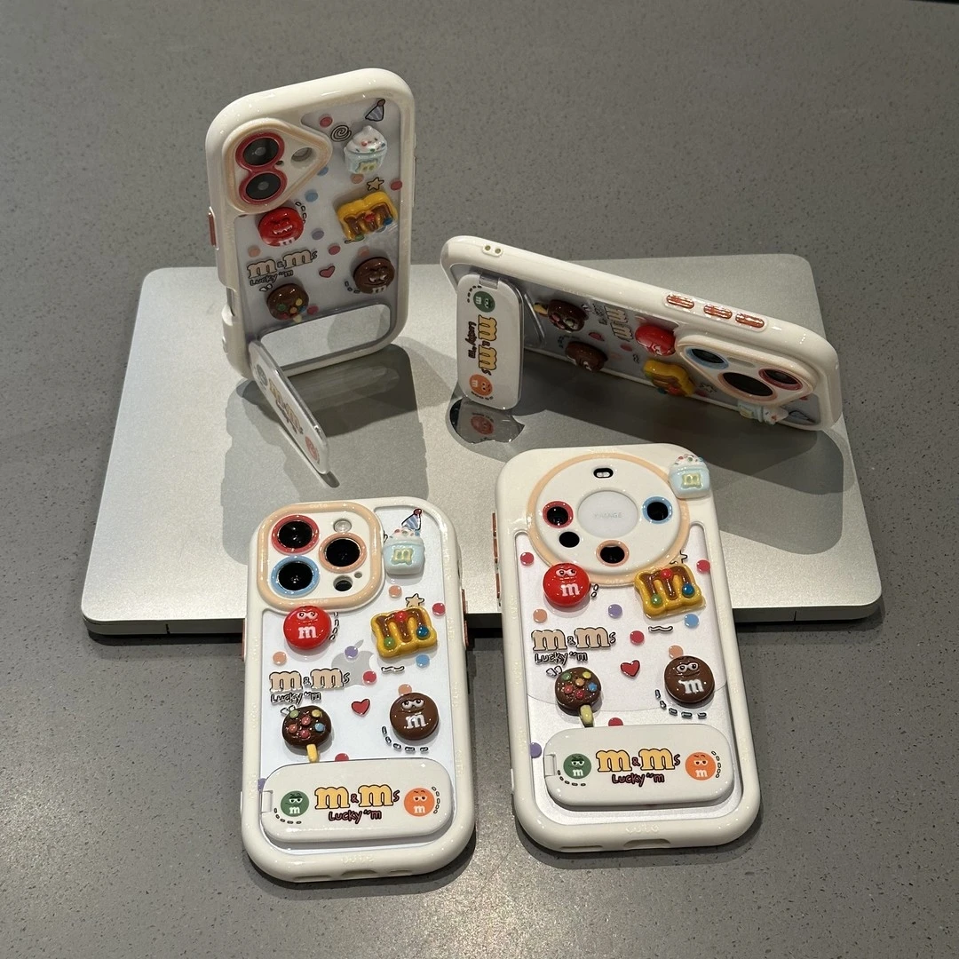 适用立体巧克力M豆支架苹果16pro奶油手机壳华为vivo小米15oppo