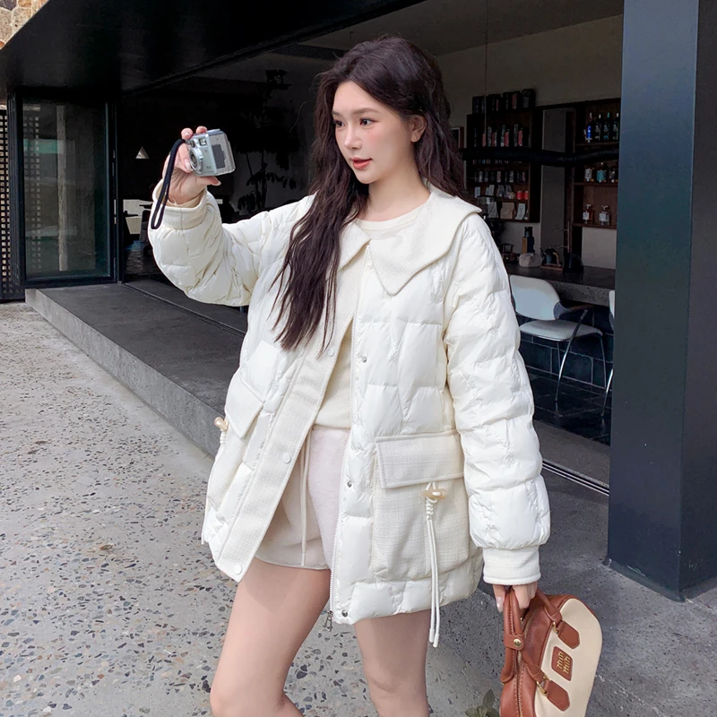 大码羽绒服女胖mm200-300斤白鸭绒娃娃领小香风狂欢季好物