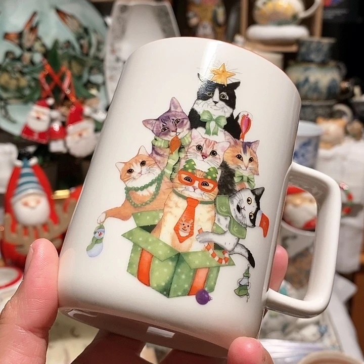 搪瓷猫咪圣诞猫咪咖啡杯