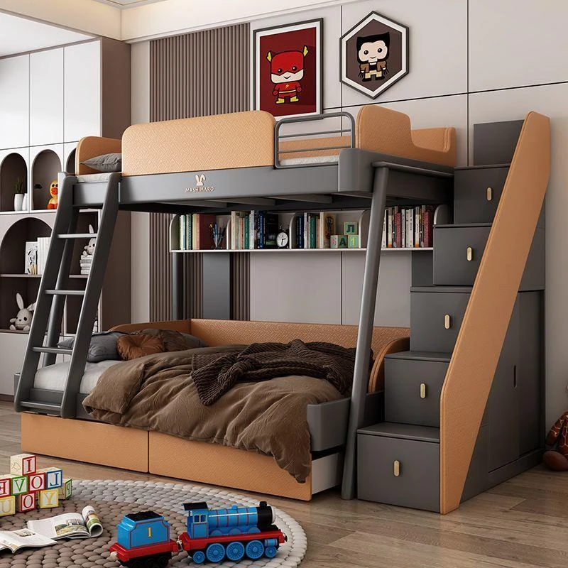 简约双层床两层上下床儿童床多功能组合子母床小户型高低床带拖床