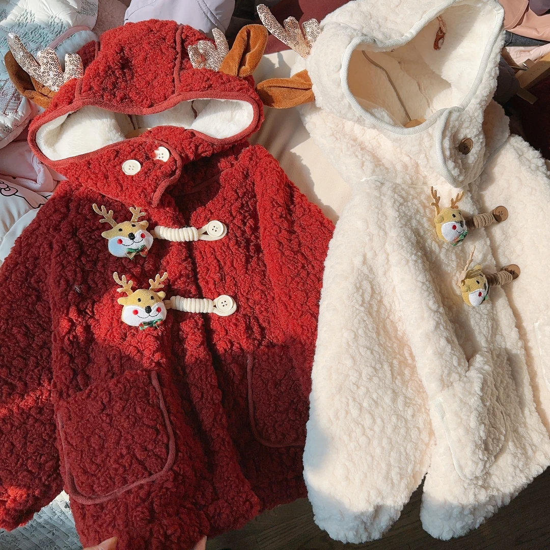 HHkids宝宝外套2024圣诞冬装加绒儿童大衣洋气冬季新款上衣DWT260