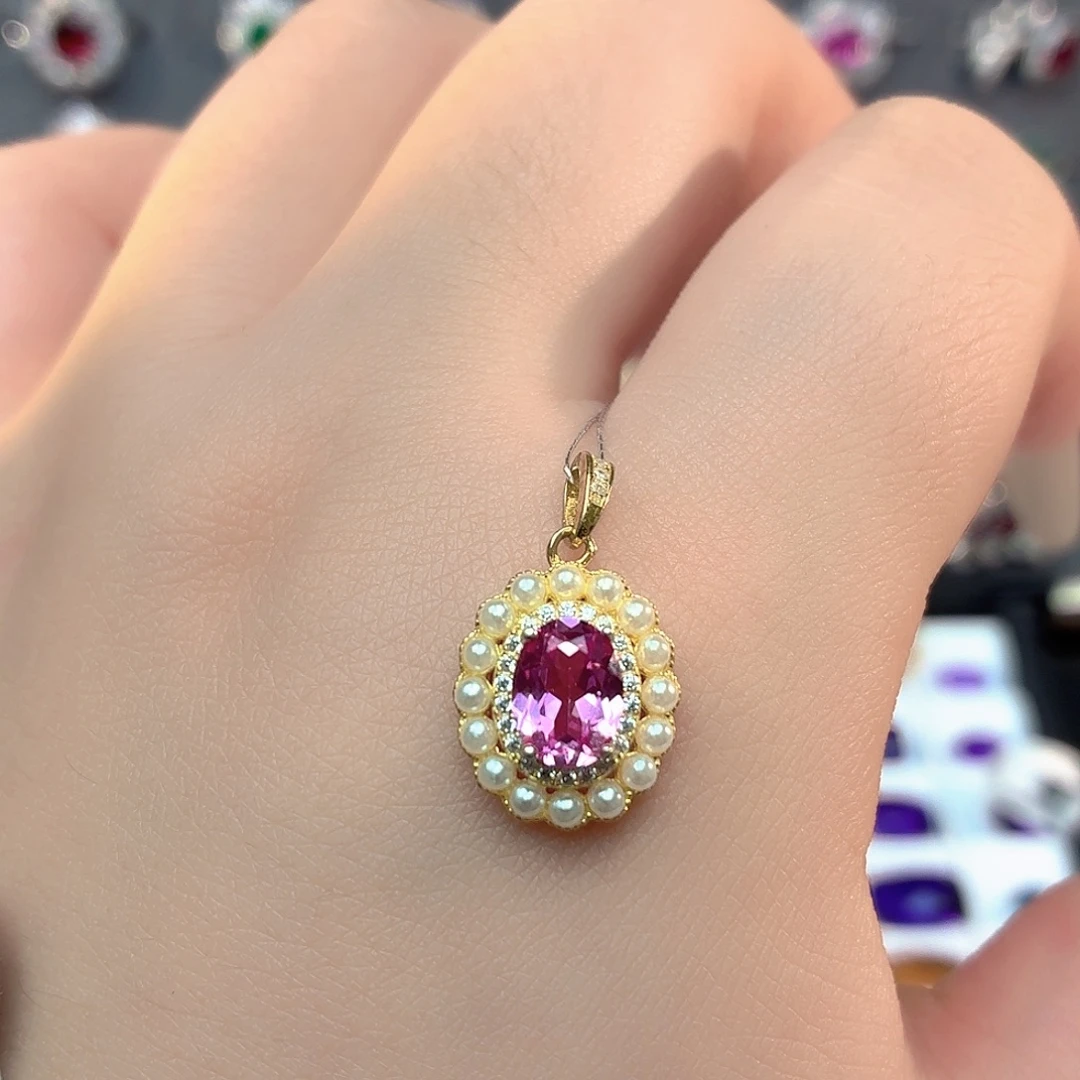 吊坠925银培育帕帕拉恰色粉蓝宝