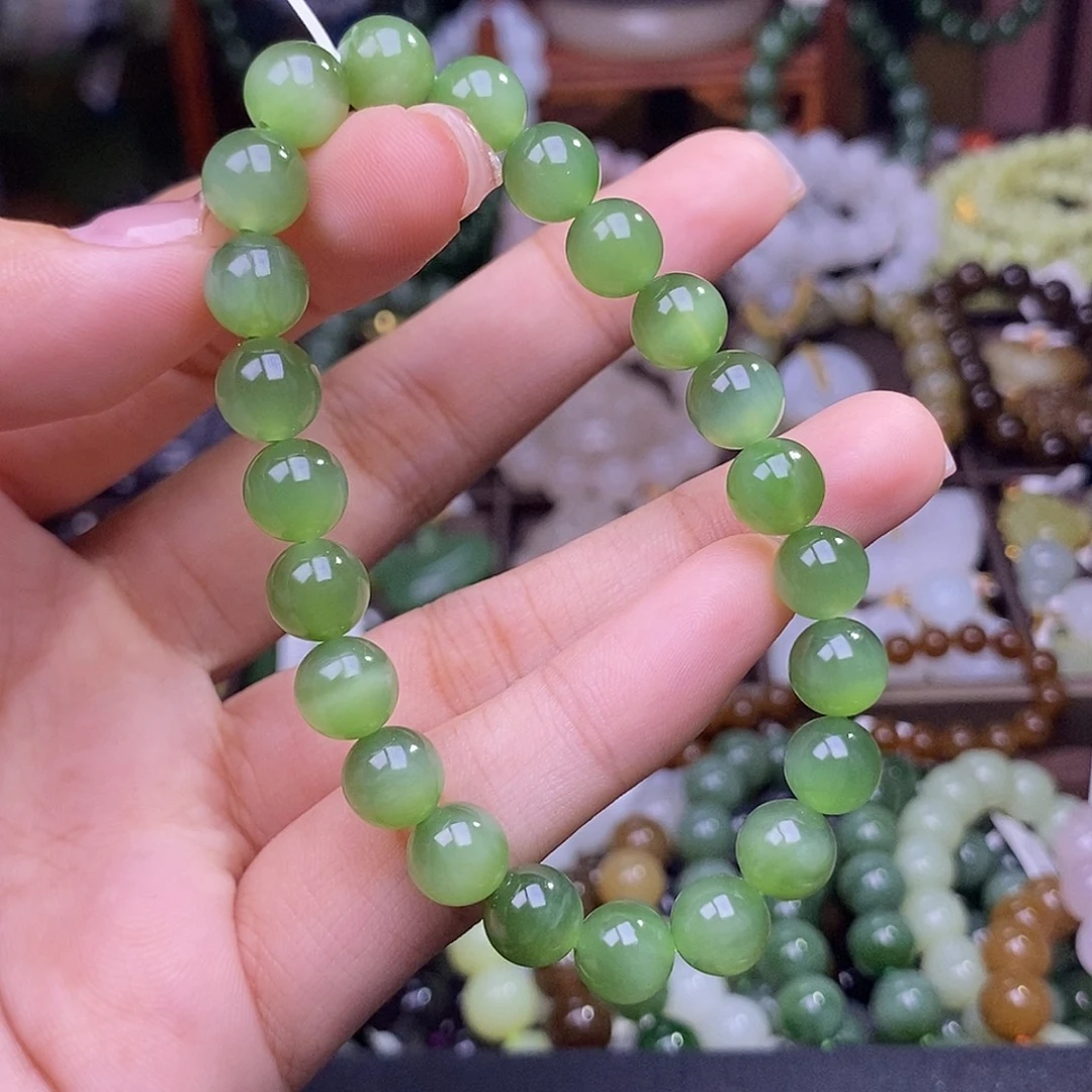 和田玉未镶嵌颈饰碧玉猫眼老矿料手串8mm