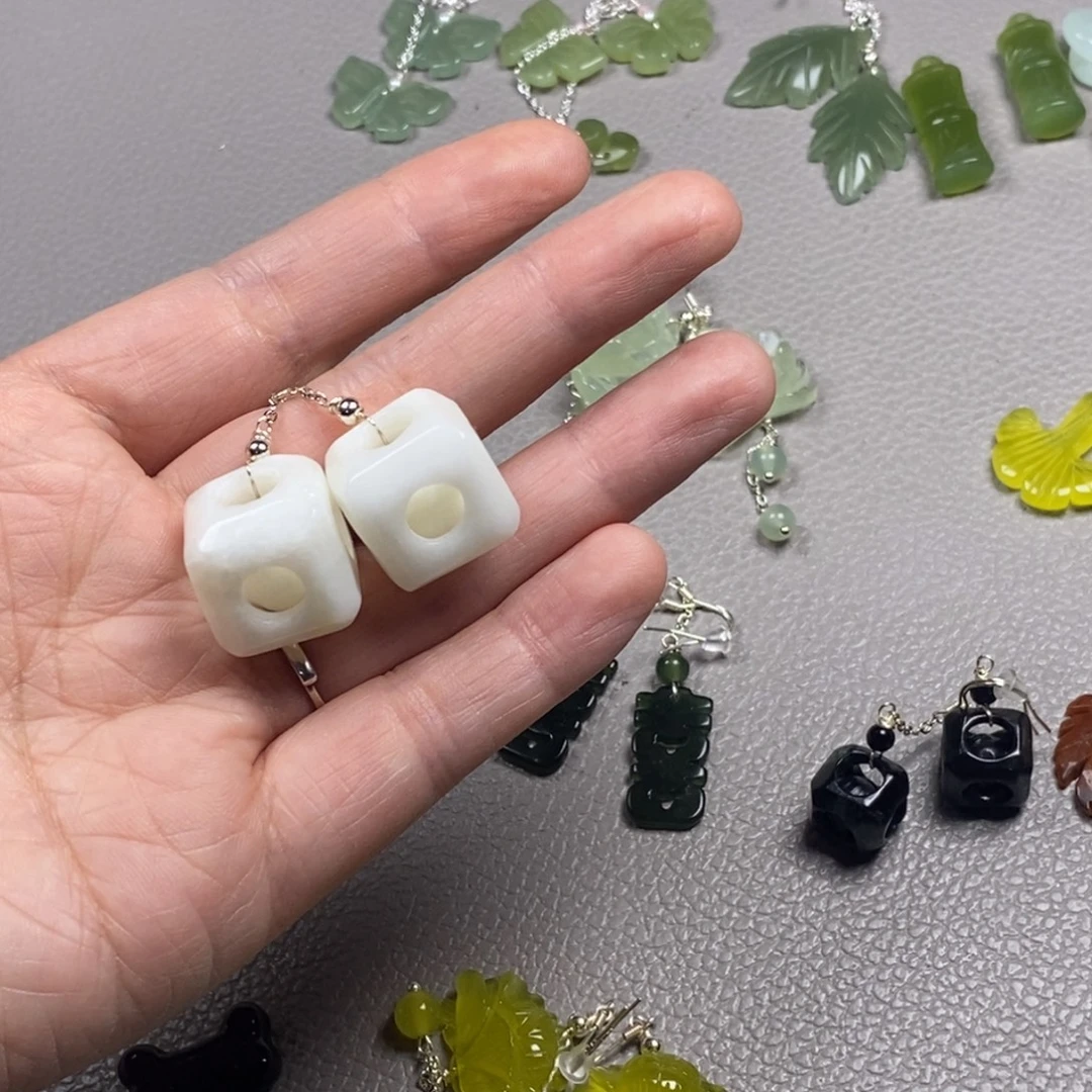 蛇纹石玉银S925镶嵌挂件耳饰耳环项链