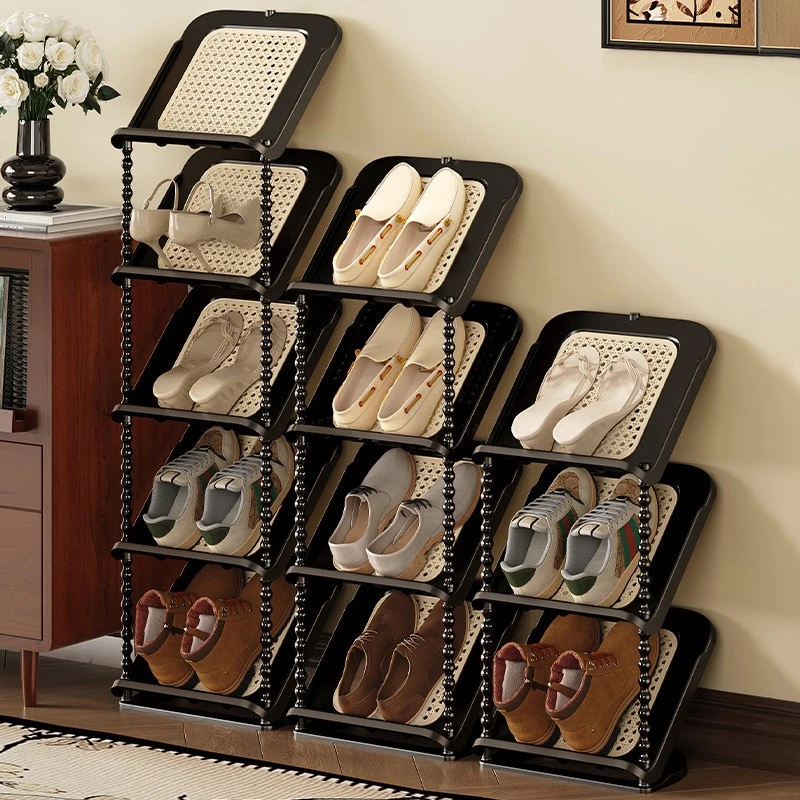 中古风简易鞋架入户门后家用鞋子收纳神器夹缝宿舍用小型多层鞋柜