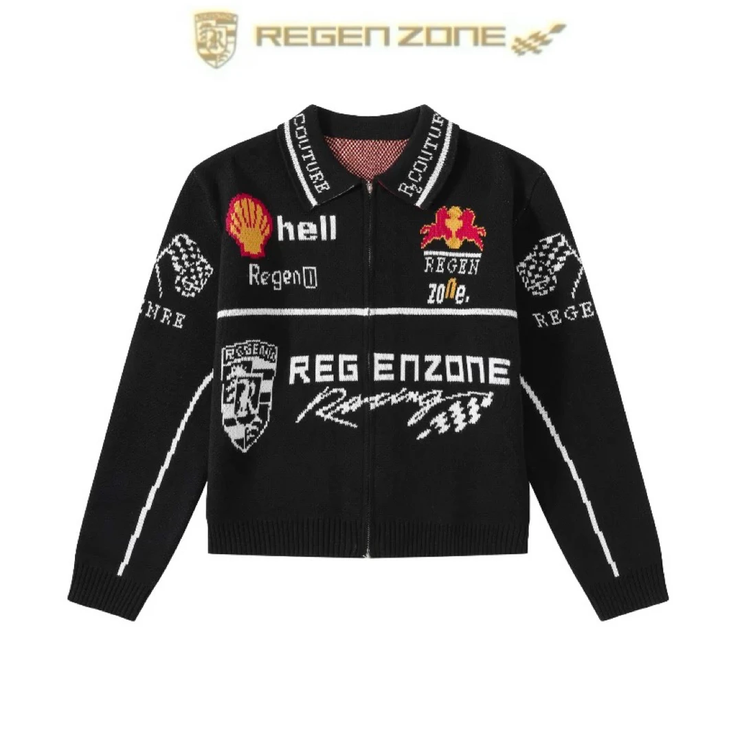 REGEN ZONE「SPUR」竞速提花赛车元素毛衣开衫