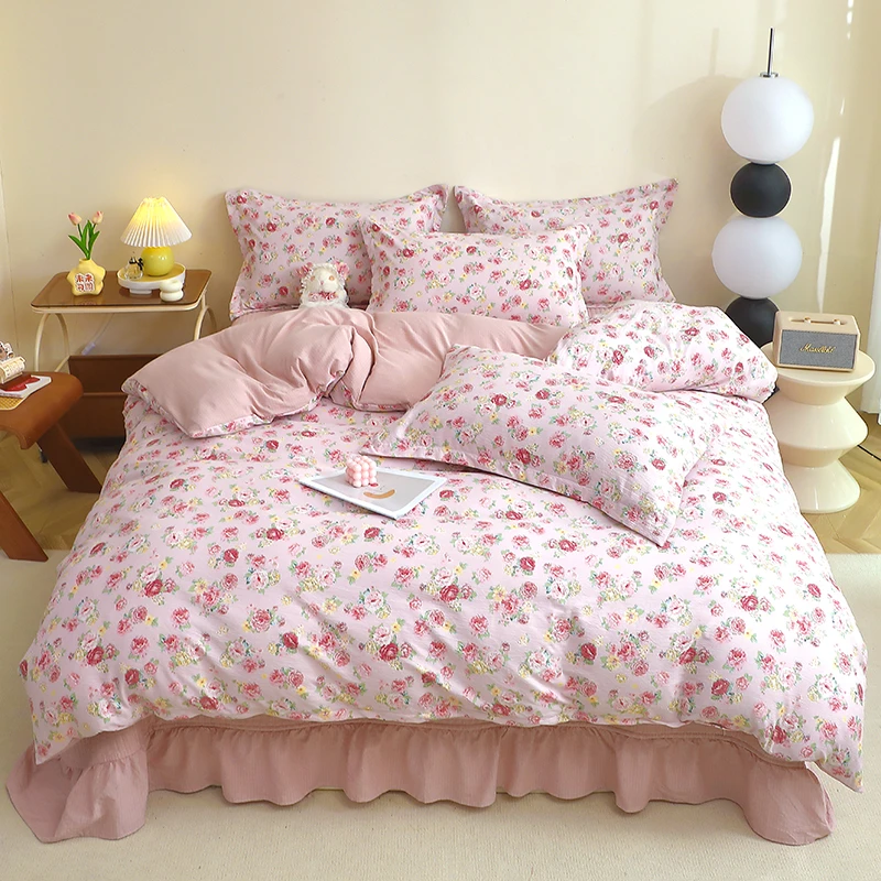 2025新款皱皱双层纱床盖四件套春夏季亲肤柔软透气公主风