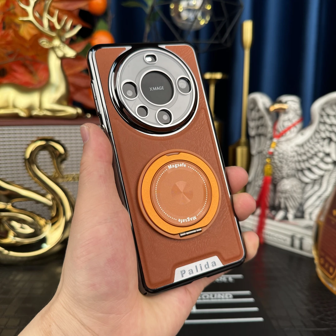 适用【华为Mate60Pro+】360°旋转磁吸支架/机甲皮纹多功能全包皮套