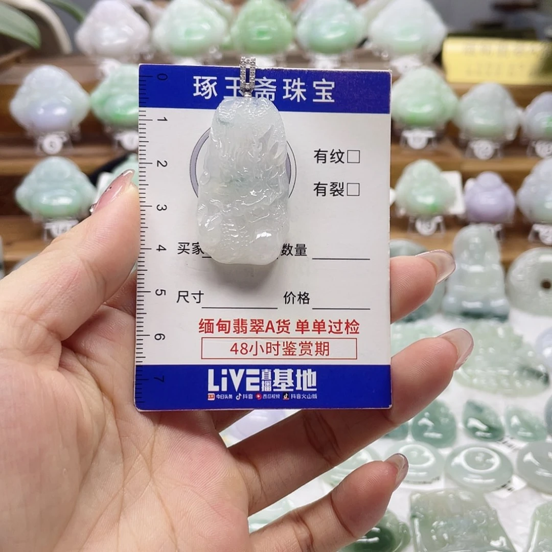 颈饰银S925镶嵌翡翠龙牌