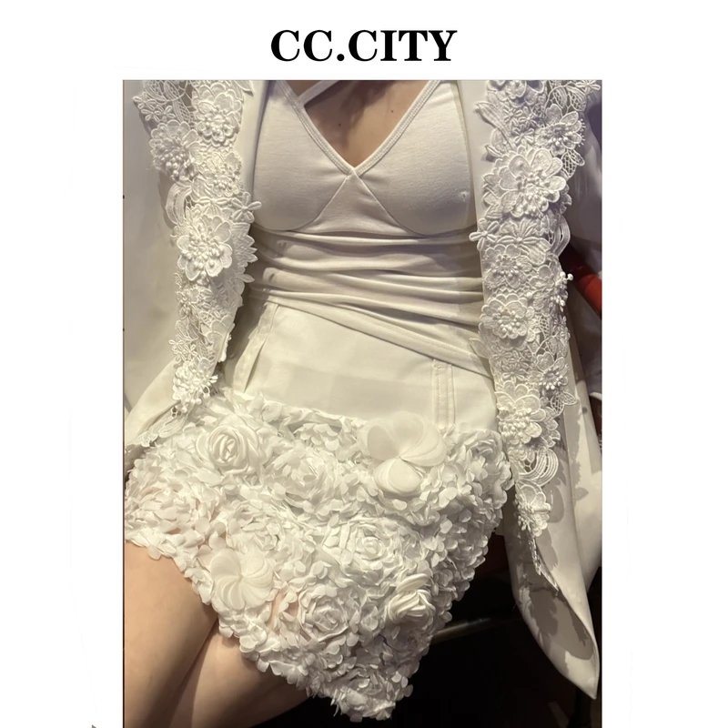 【蔡丽丽&添羽】时尚洋气百搭重工花朵拼接裤裙80006