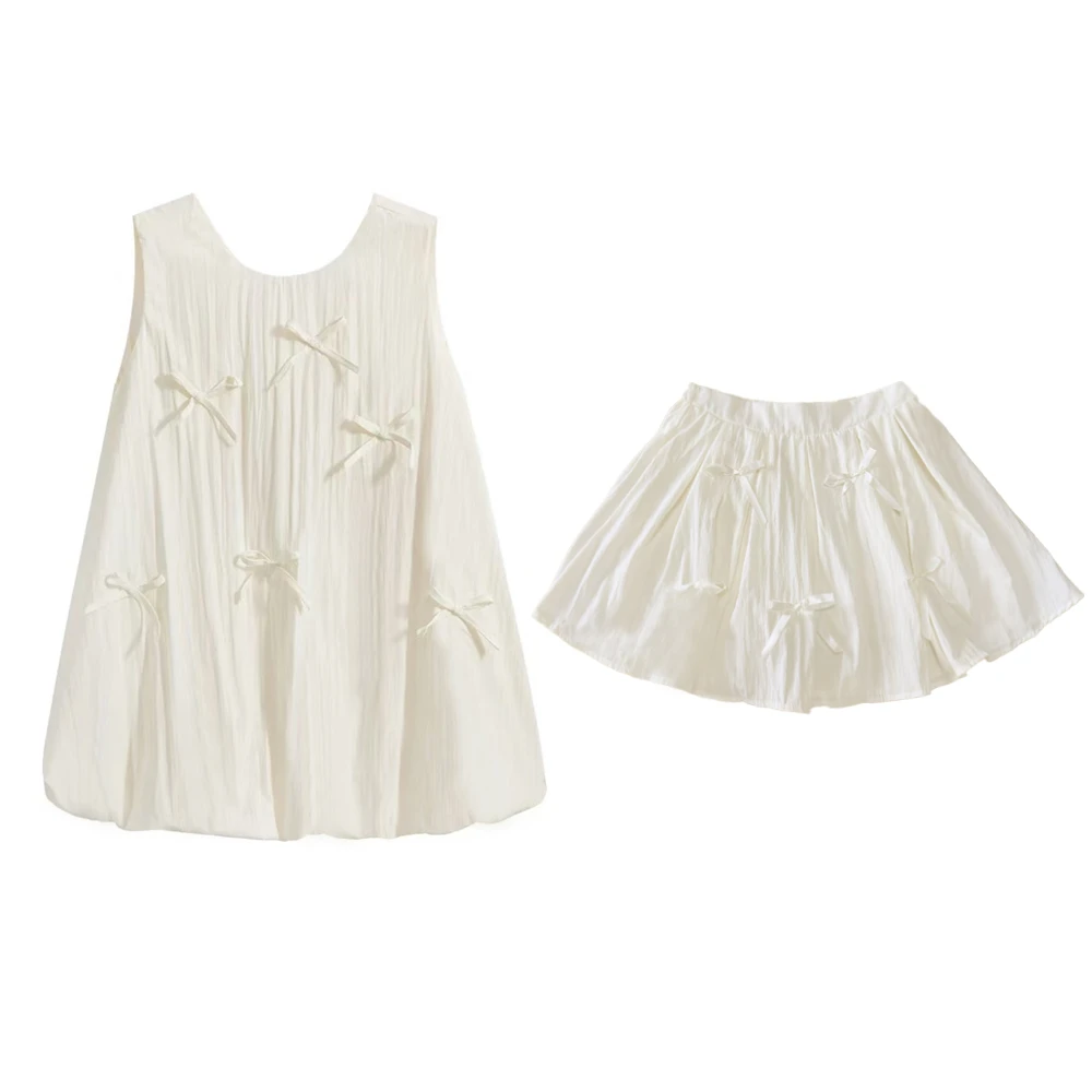 【马琦尧专属】夏季新款甜美蝴蝶结清纯无袖背心套装短裙两件套5005