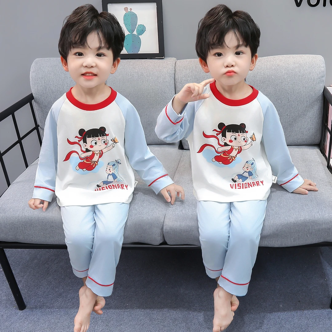 男童春秋睡衣2025新款男宝宝哪吒纯棉长袖分体套装儿童秋季家居服