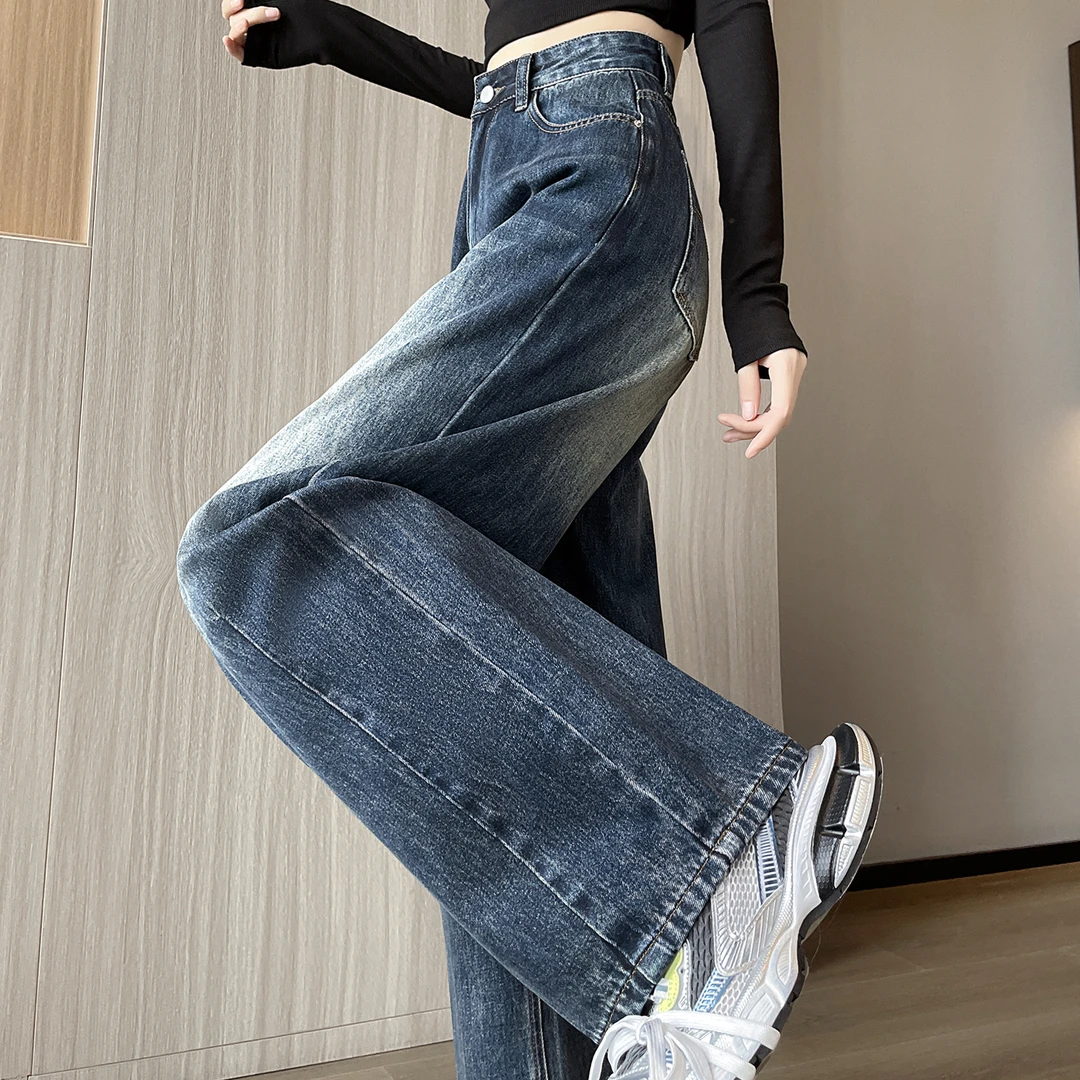 美式复古弯刀裤2025年春秋新款阔腿牛仔裤女高腰显瘦遮肉拖地长裤