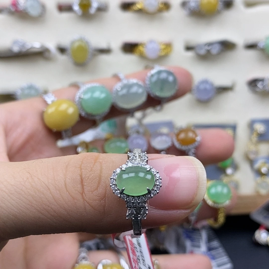 翡翠银S925镶嵌戒指有纹