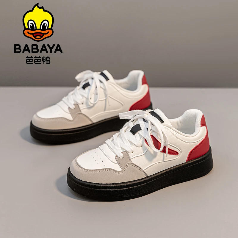 芭芭鸭大童板鞋童鞋百搭时尚2025春季新款女童系带鞋耐穿耐看板鞋