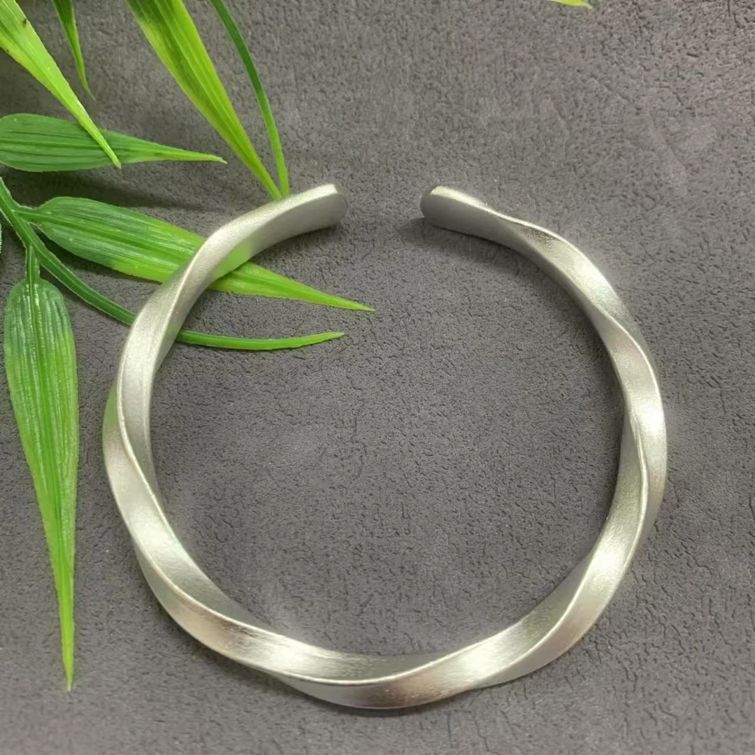 足银手镯 9999 高端大气 精美 招财进宝 麻花开口镯 货号 012