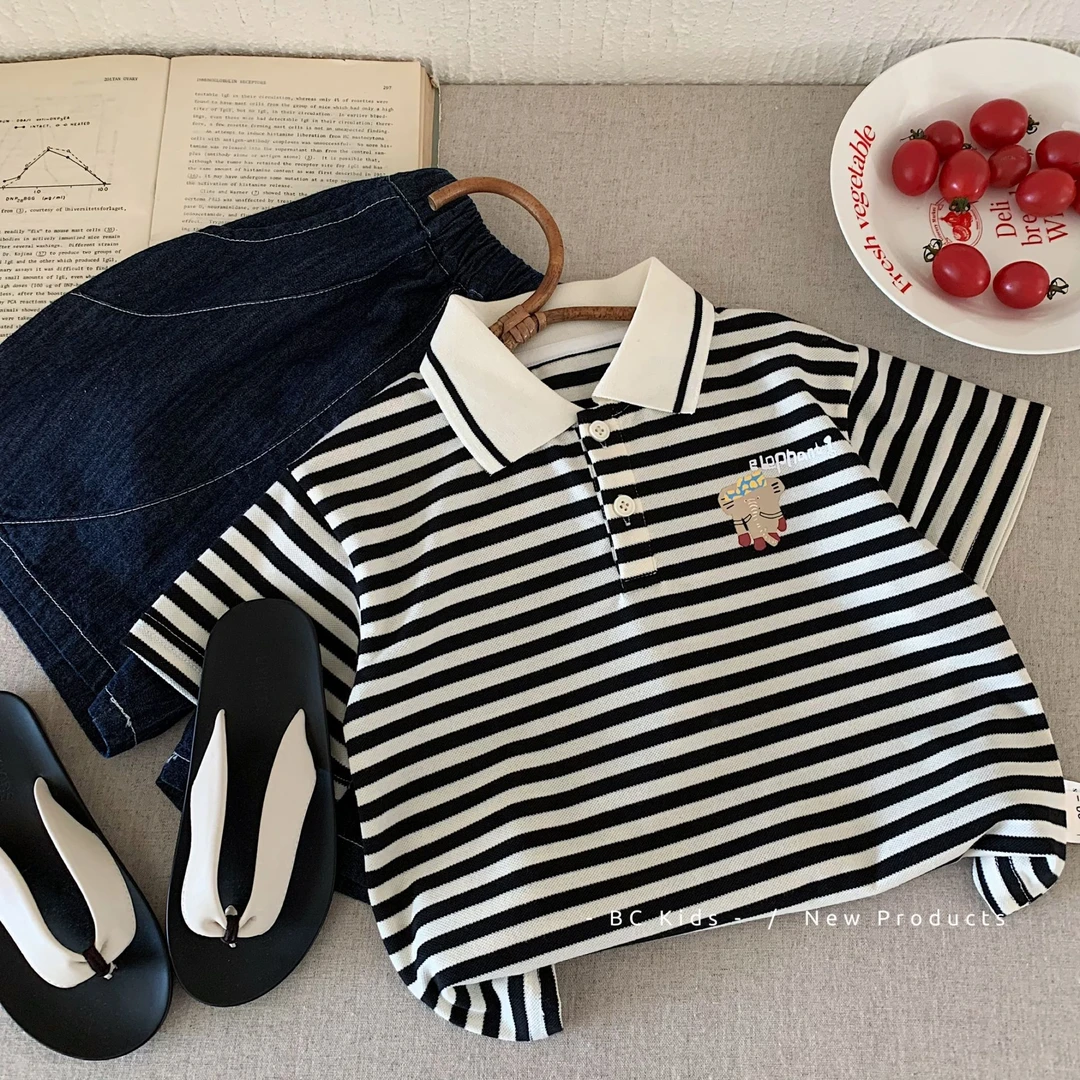 儿童POLO衫2025夏季新款男童条纹短袖t恤夏装休闲上衣潮H0211