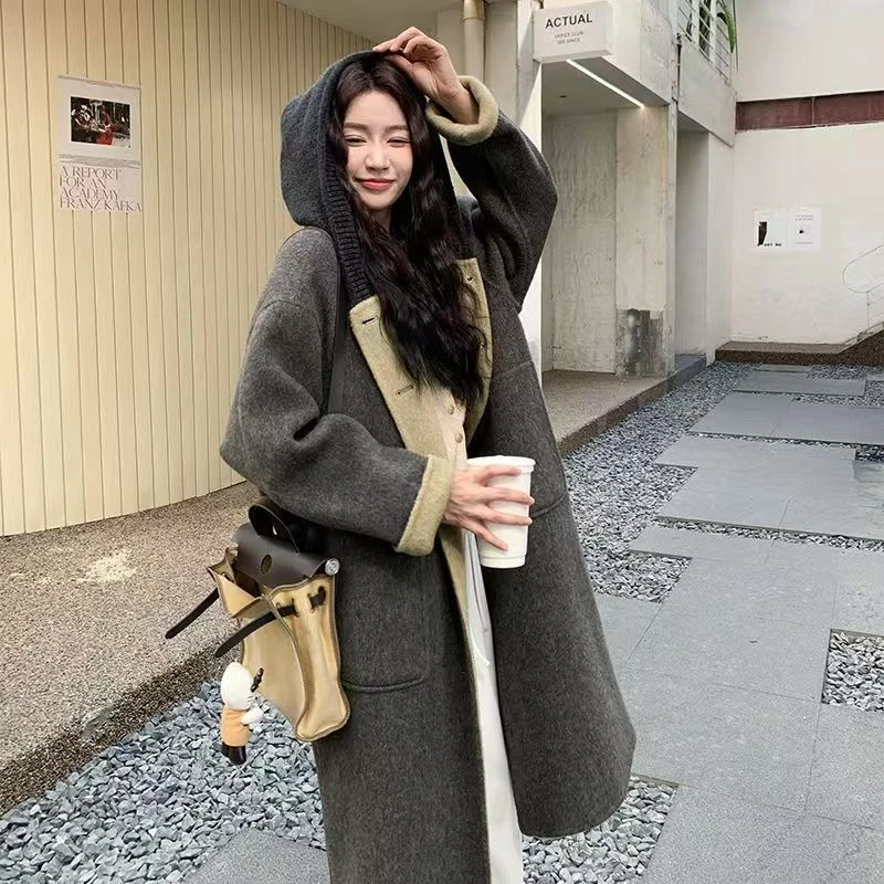 红爆款2025秋冬新款双面韩版宽松休闲呢外套现货