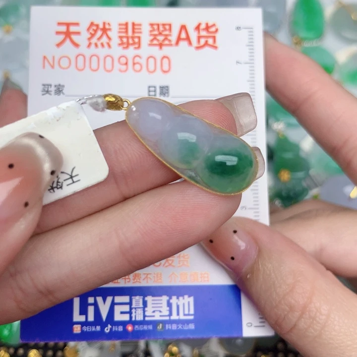 翡翠18K金镶嵌颈饰豆子