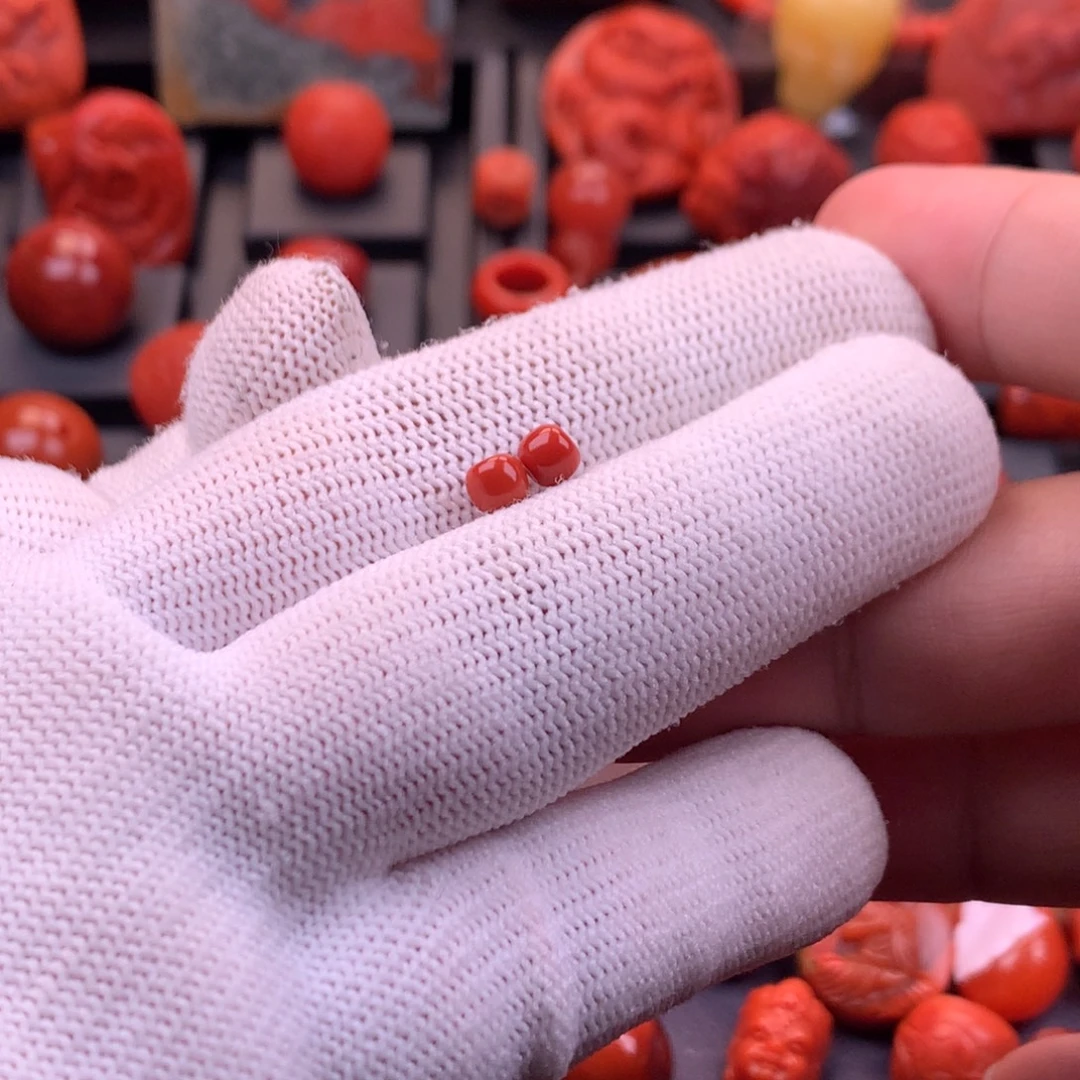 南红玛瑙未镶嵌川料原矿满色满肉老型对珠4mm+