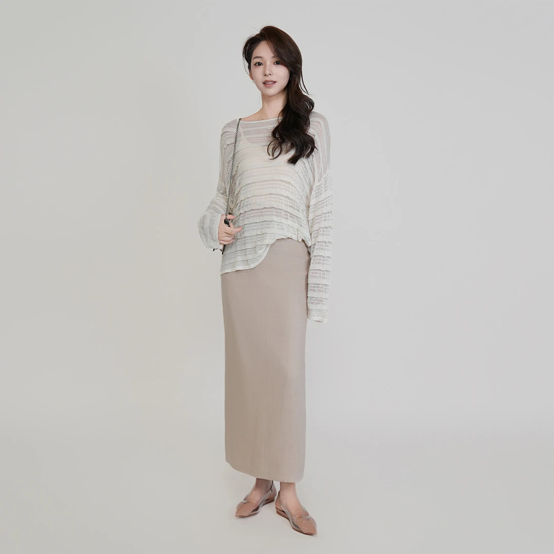 CsyX2-2025S/S 早春新款 “翩翩”100亚麻简约时尚半身裙CZ5CS017