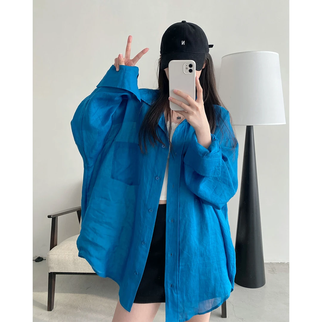 sun柚【夏日多巴胺】松弛感100%苎麻廓形宽松显瘦百搭衬衫女新款