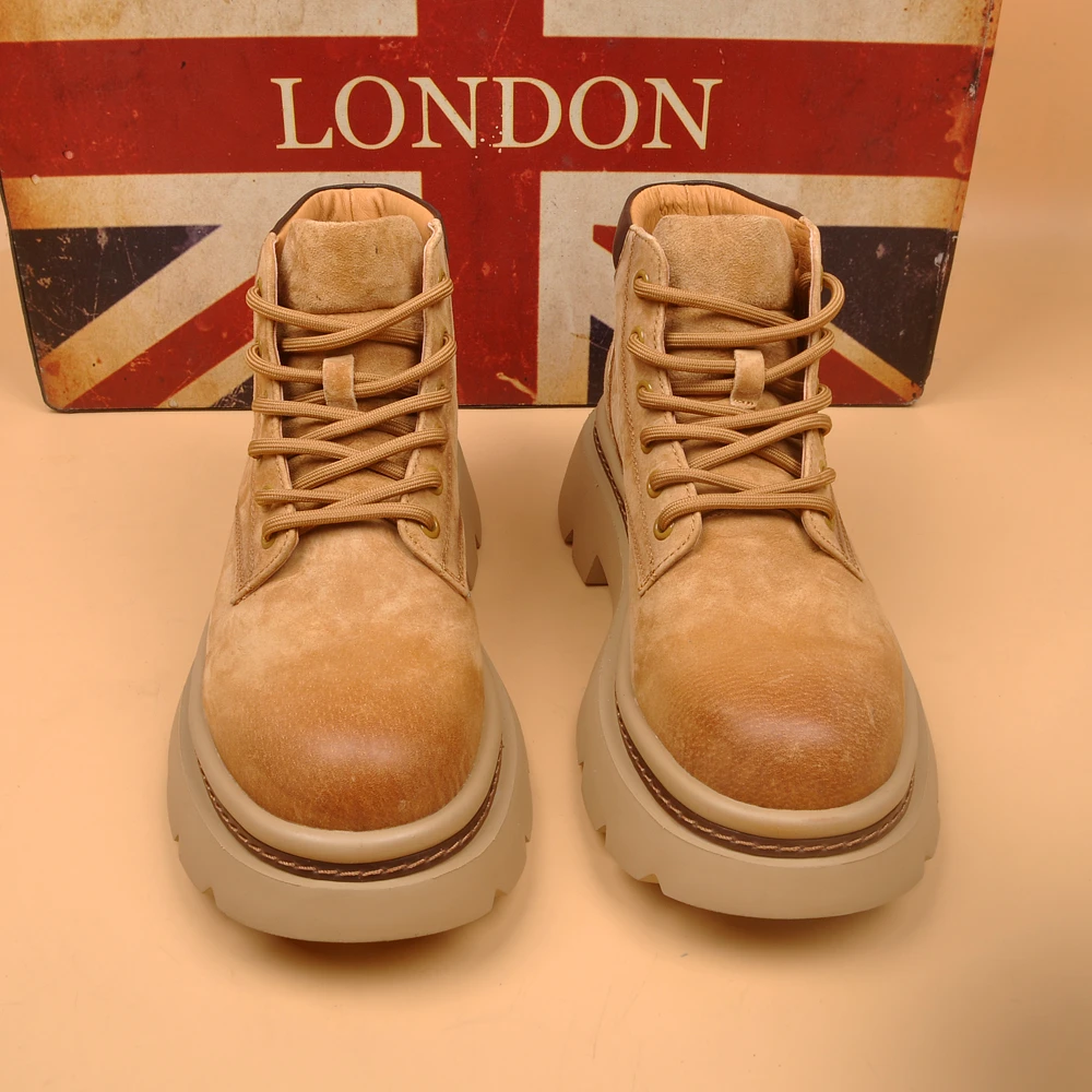 男士新款时尚百搭耐磨厚底真皮马丁靴工装靴休闲男士潮流磨砂皮靴