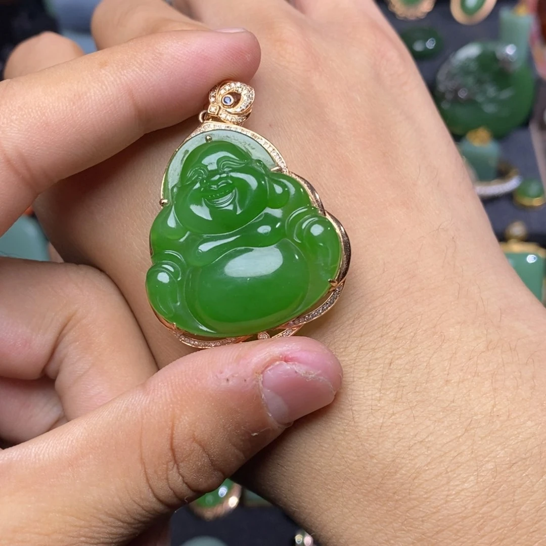 吊坠(不含链)18K金镶嵌和田玉（碧玉）