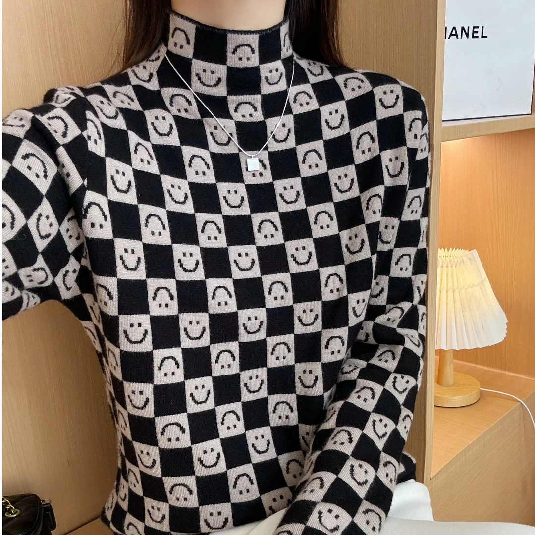 110#秋冬加绒加厚长袖针织衫半高领套头94