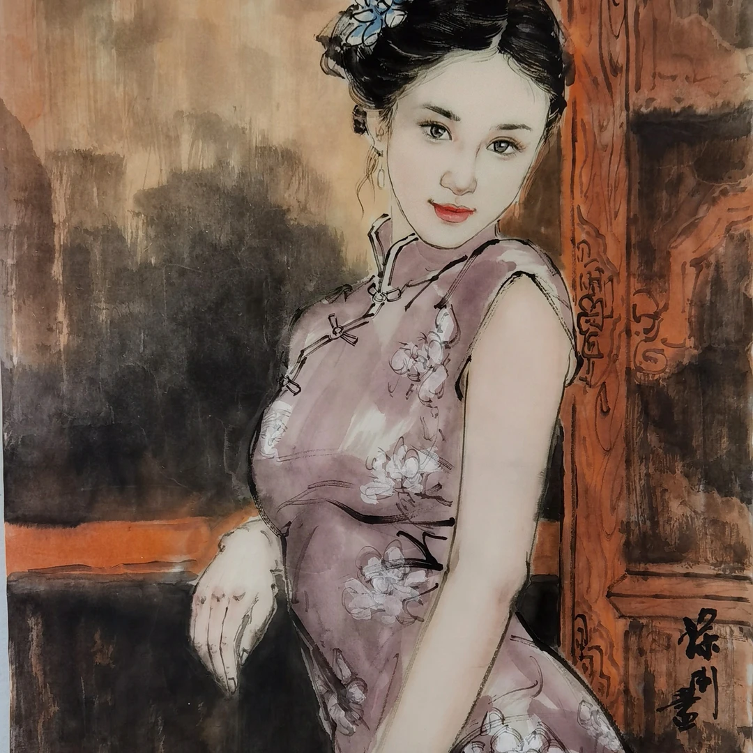 三尺整张徐刚国画旗袍美人画挂画壁画 写意画