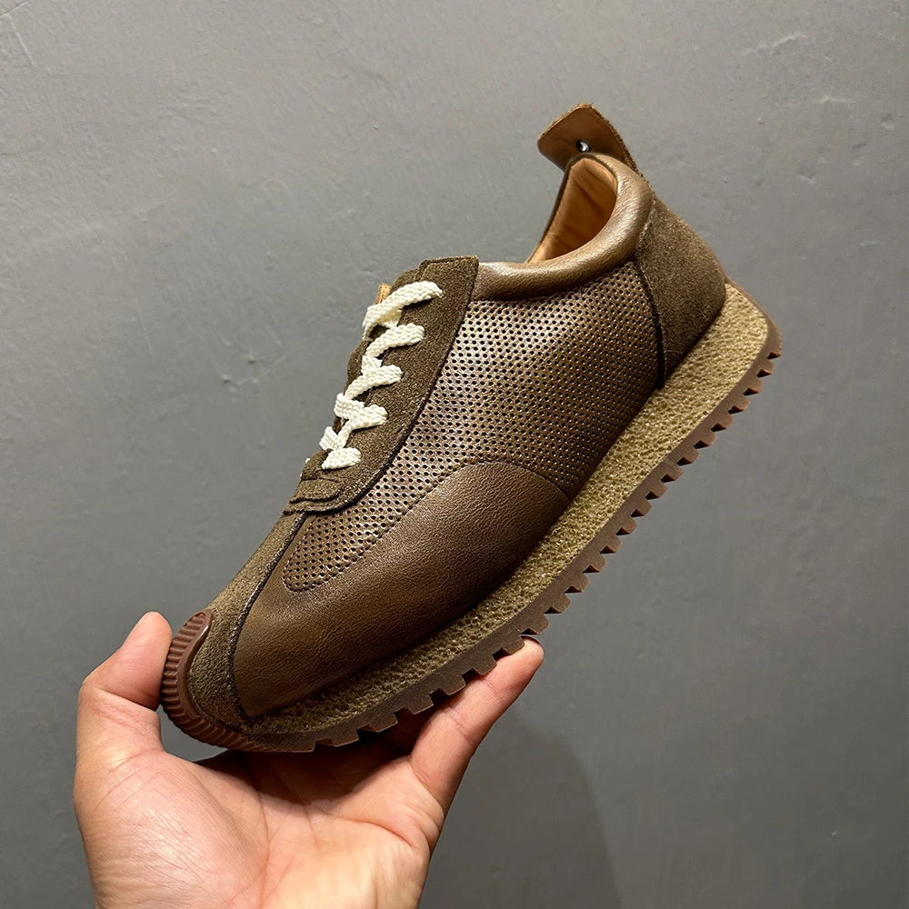 镂空真皮阿甘鞋男2025夏季透气薄款运动鞋牛皮软底冲孔休闲老爹鞋