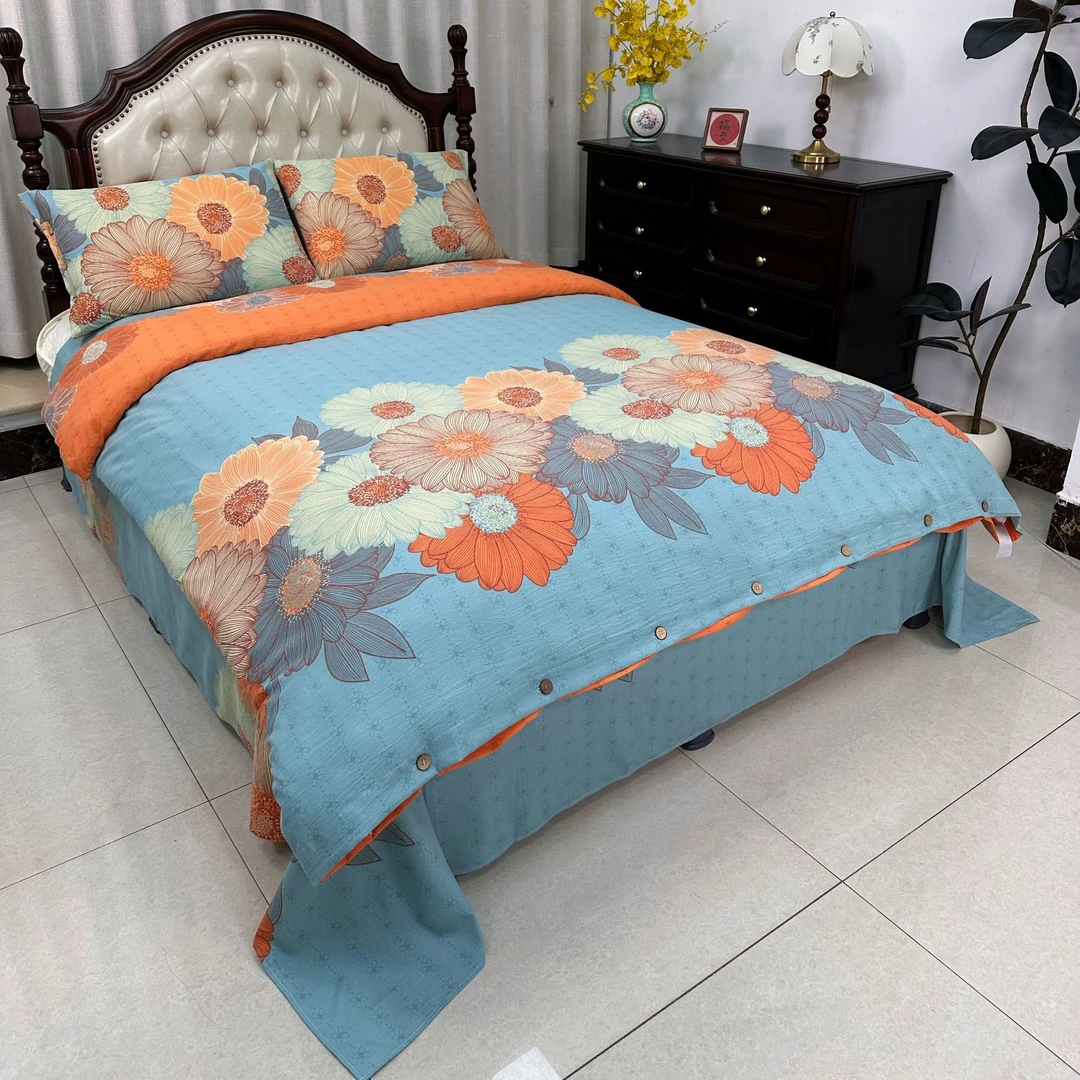 轻奢复古双层纱四件套--花语暗香蓝（标准）-1