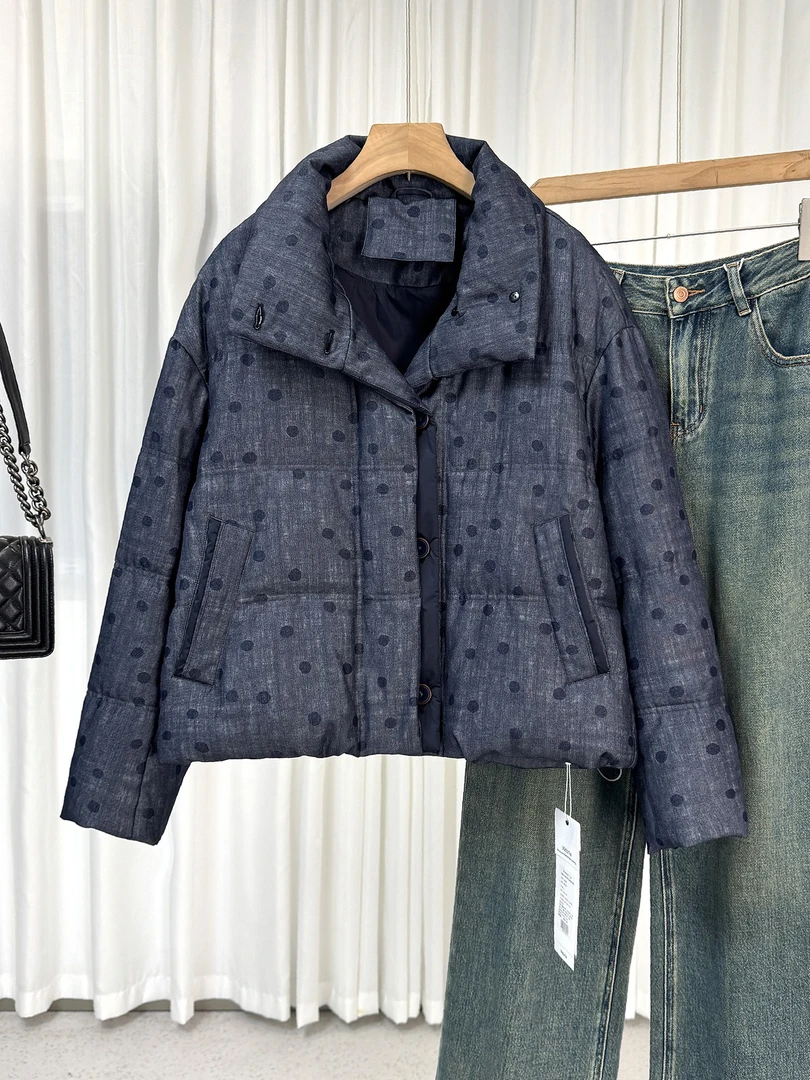 VK2025冬季新款立领短款羽绒服女波点宽松百搭保暖外套N4959