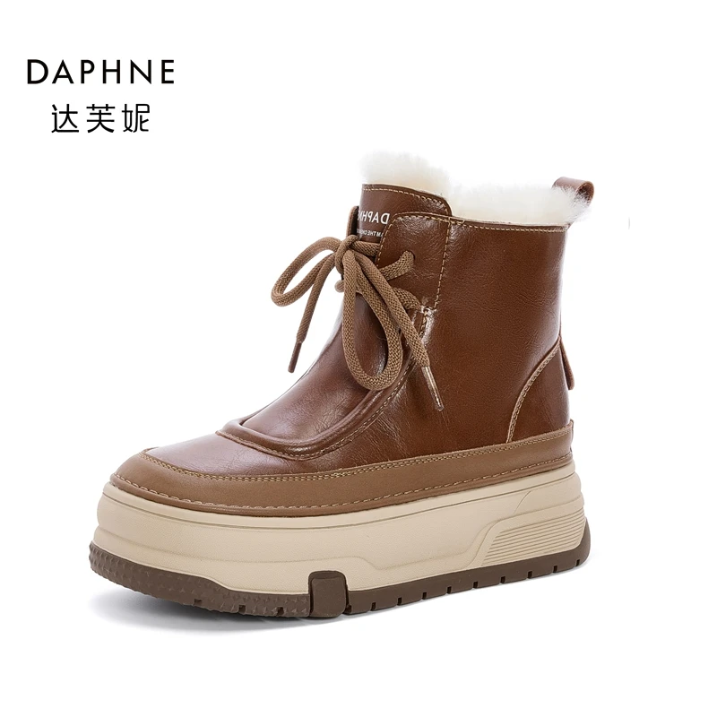 Daphne/达芙妮厚底雪地靴女冬季新款时尚小短靴毛毛加绒加厚棉靴