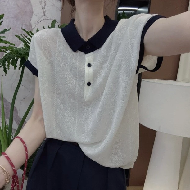 薄款夏季提花气质时尚休闲短袖上衣5137