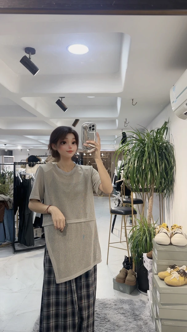 镂空网纱不规则大版T恤闺蜜女装